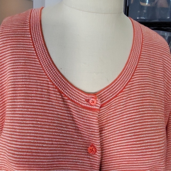Talbots Orange Red Sparkly Stripes Button Front cardigan Size 2X - Picture 10 of 16